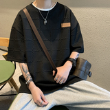 高品质夏款男短袖T恤圆领条纹提花免烫包边T恤衫T3032P25，男装T恤，星座1013-1