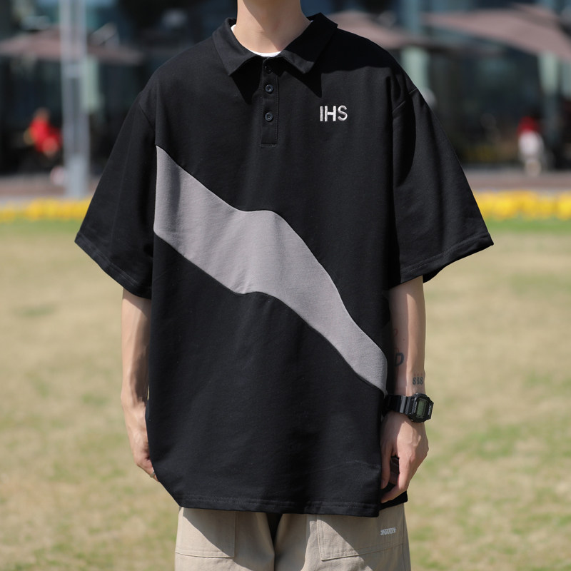 高品质夏款男短袖POLO衫字母印花条纹拼接休闲T恤衫T912 P35图片