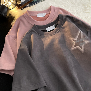 高品质夏款男短袖T恤圆领麂皮绒字母五角星印花T恤衫T3031 P35图片