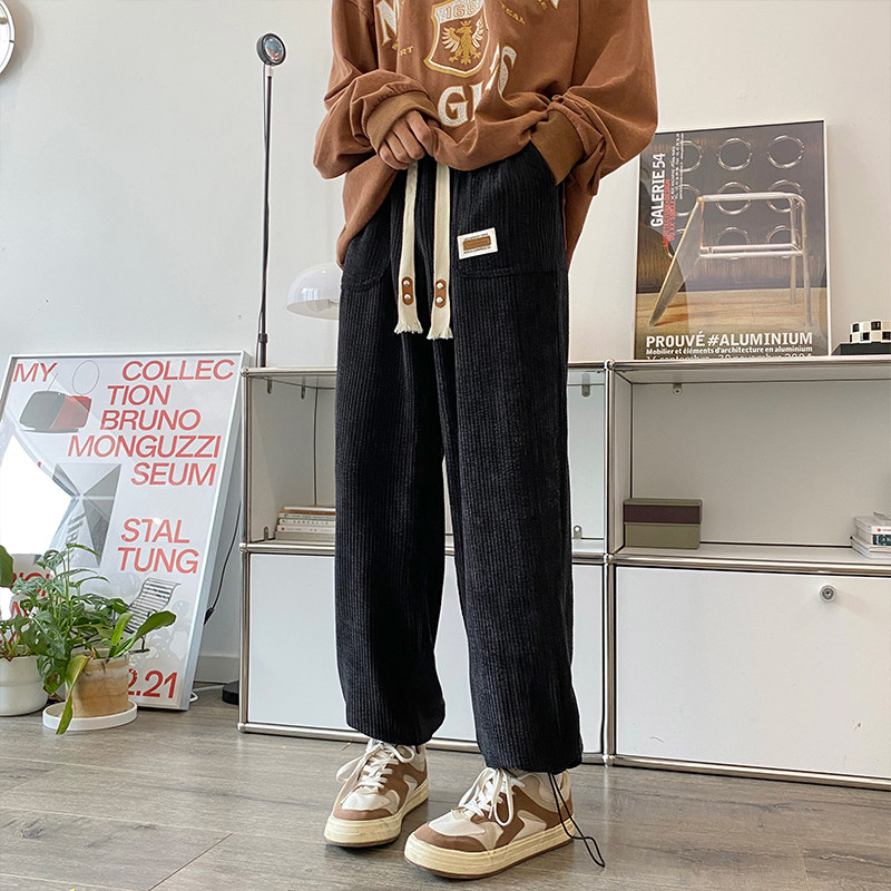 港风秋款男裤灯芯绒贴标抽绳束脚休闲长裤h1159,男装休闲裤,星座1013-1