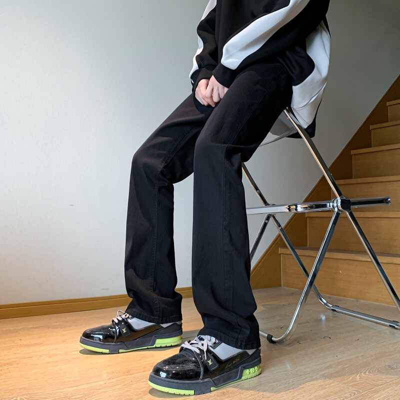 港风秋款男牛仔裤纯色直筒宽松小脚休闲长裤nk3766 P35图片