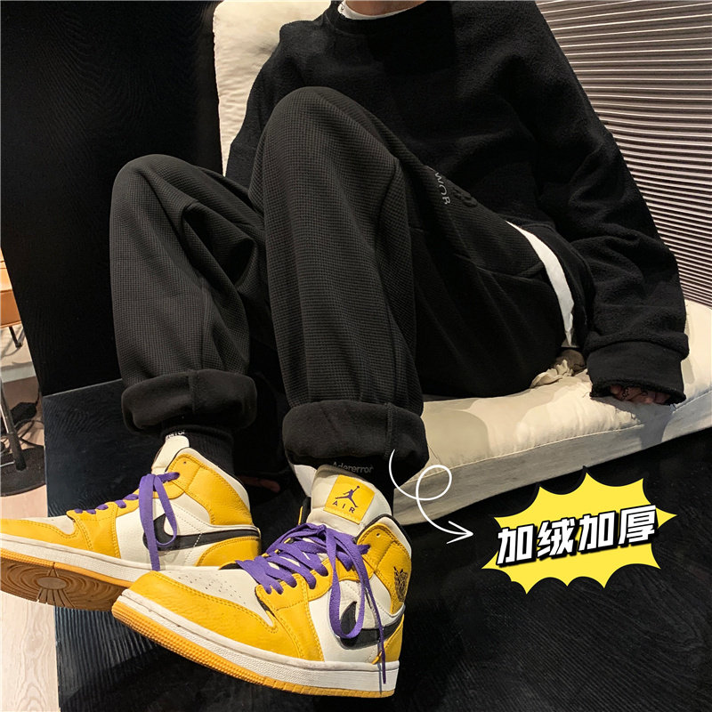 港风冬款男束脚卫裤加绒加厚动物字母印花休闲九分裤h372,男装休闲裤,星座1013-1