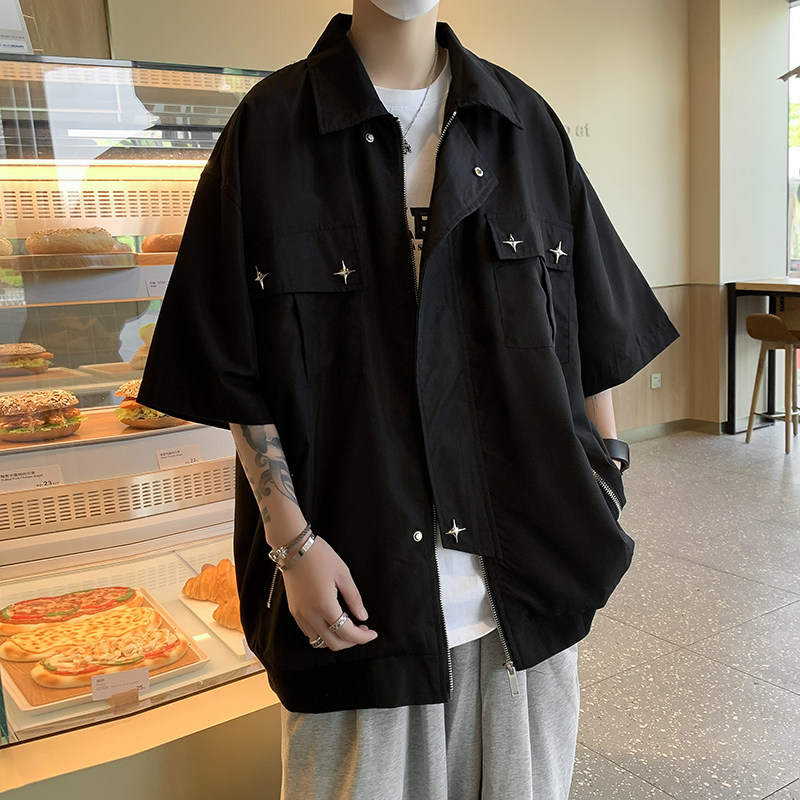 高品质夏款男短袖衬衫工装大口袋五角星拉链衬衫外套CS9237P55,男装衬衫,星座1013-1