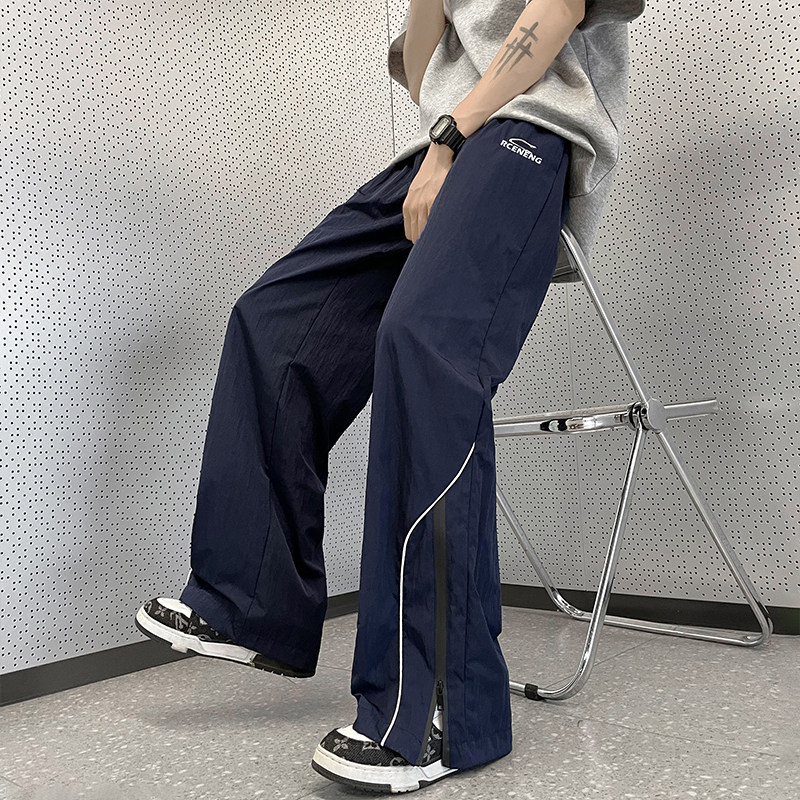 夏款男休闲裤侧边开叉拉链条纹拼接直筒宽松冲锋裤长裤h1166P38,男装休闲裤,星座1013-1