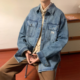 秋冬款男牛仔夹克衫工装牛仔条纹贴标休闲外套J，男装夹克，星座1013-1
