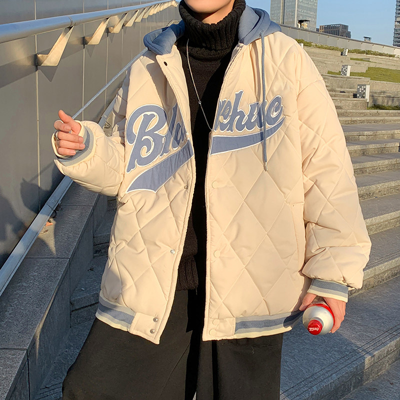港风冬款男棉衣连帽加厚加绒字母印花面包服外套Y791,男装棉衣,星座1013-1