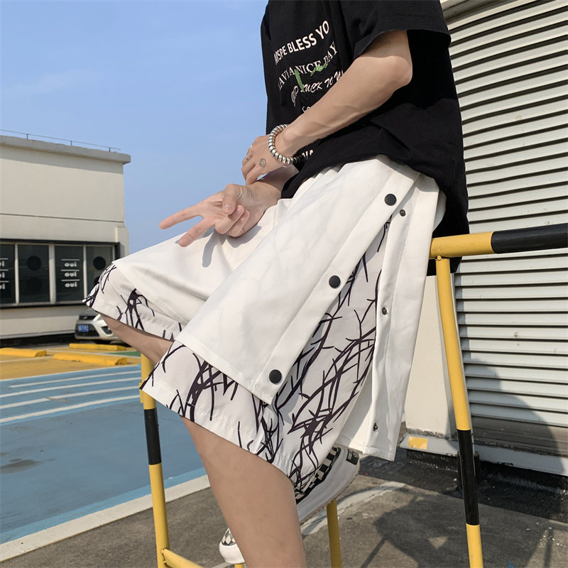夏款男短款假两件侧边开叉单排扣直筒宽松五分短裤D0665 P35图片