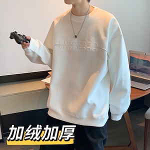 冬款男休闲卫衣加绒加厚圆领套头字母钢印休闲打底外套wy24 P45图片