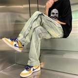 港风夏款男牛仔裤侧边分层拼接直筒宽松休闲九分裤nk8103P45，男装牛仔裤，星座1013-1