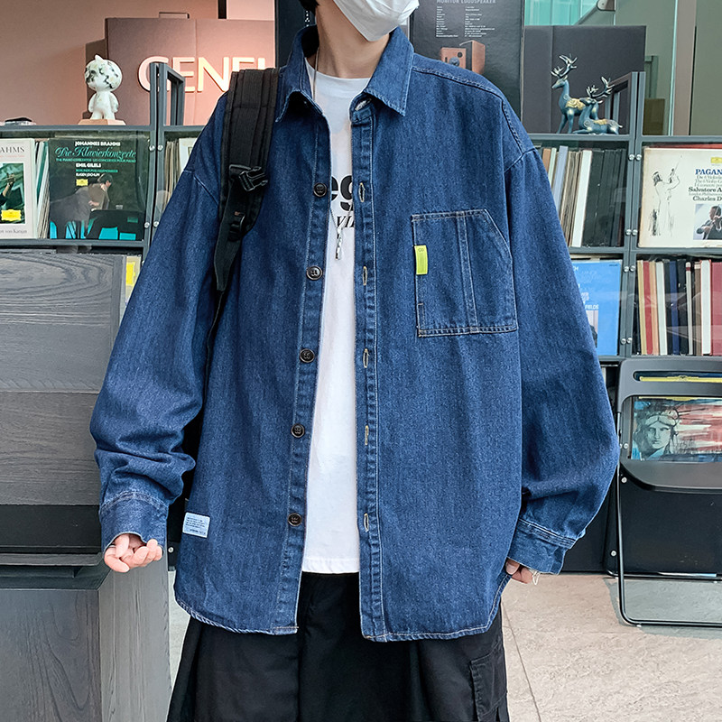 港风秋冬款男牛仔衬衫长袖褂子休闲工装外套CS073图片