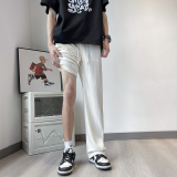 高品质夏男裤冰丝邹垂感褶皱凉感冰丝坑条纹直筒长裤h9526P35，男装休闲裤，星座1013-1