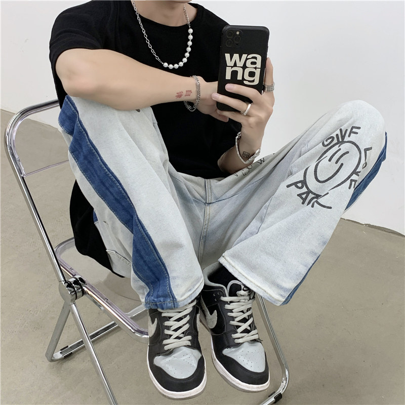夏款男牛仔裤个性印花直筒裤情侣款潮裤n,男装牛仔裤,星座1013-1