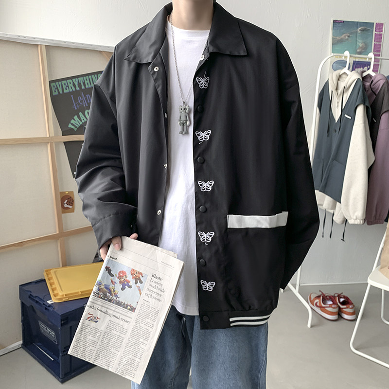 2021港风秋款男夹克单排扣蝴蝶印花拼接口袋休闲外套JK120P45,男装夹克,星座1013-1