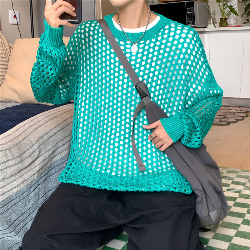 港风秋款男针织衫圆领套头镂空情侣款休闲毛衣外套M9101P40,男装针织衫/毛衣,星座1013-1