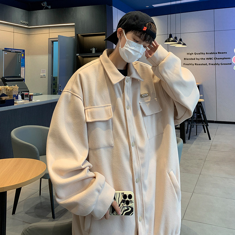 港风秋款男夹克工装大口袋麂皮绒毛呢小贴标单排扣外套JK114P55,男装夹克,星座1013-1