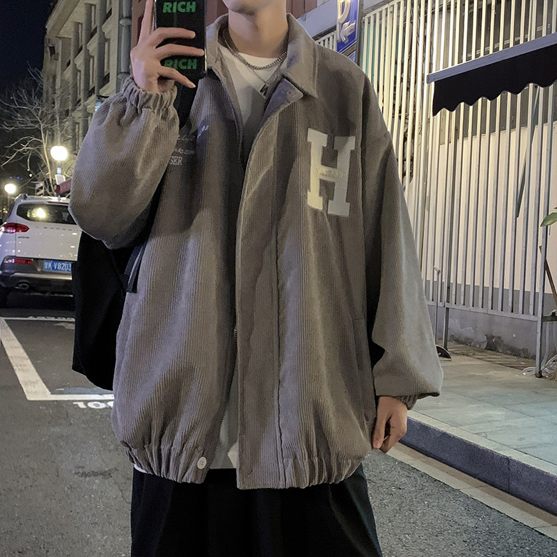 2023港风秋款男夹克灯芯绒字母刺绣印花休闲外套JK8059P55,男装夹克,星座1013-1