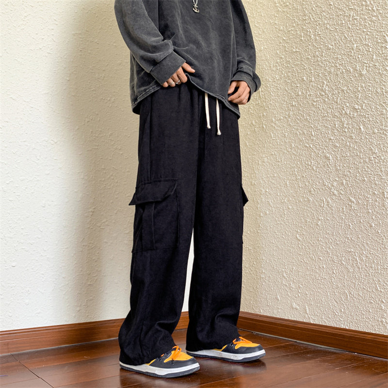 秋款男裤灯芯绒工装裤大口袋直筒宽松休闲长裤h7025,男装休闲裤,星座1013-1