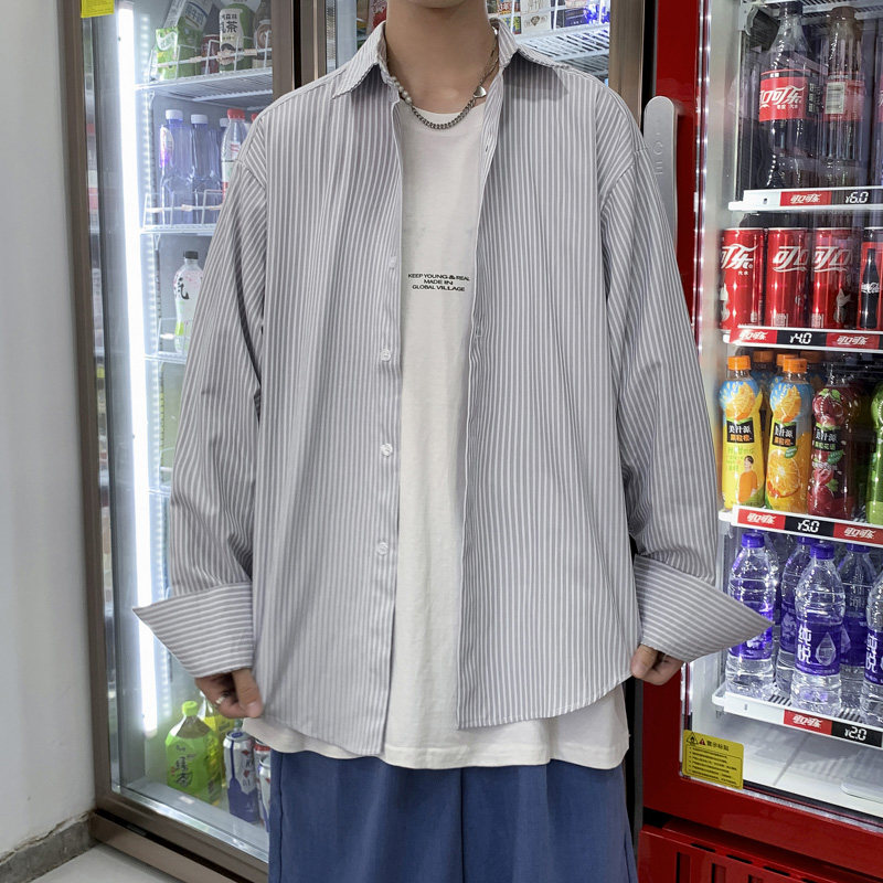 港风韩版男条纹长袖衬衫百搭休闲衬衣CS813P35,男装衬衫,星座1013-1
