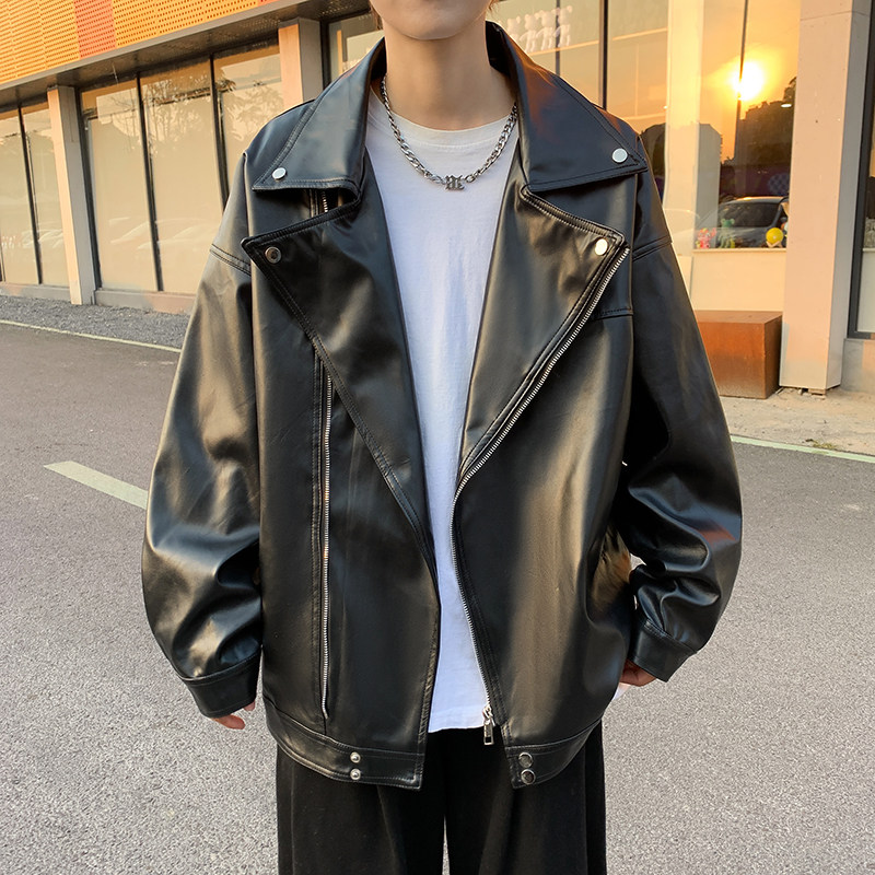 2022港风春款男皮衣机车潮男休闲拉链皮夹克外套JK026P70,男装皮衣,星座1013-1