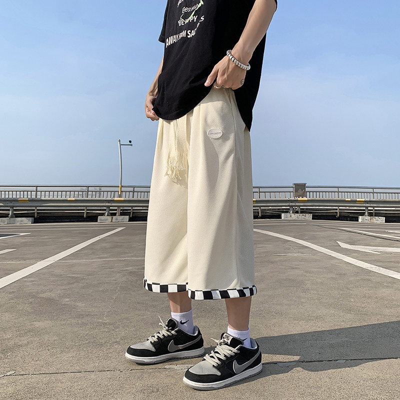 高品质夏男短裤七分裤华夫格棋盘格小贴标宽松八分裤D0633P30,男装休闲裤,星座1013-1