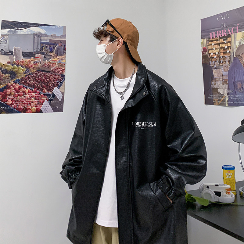 港风秋款男皮夹克蛇皮字母印花机车皮衣外套J,男装皮衣,星座1013-1