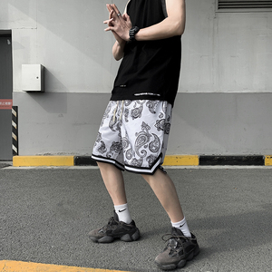 港风夏款男短裤中国风印花图案潮男休闲腰果五分裤D205 P30图片