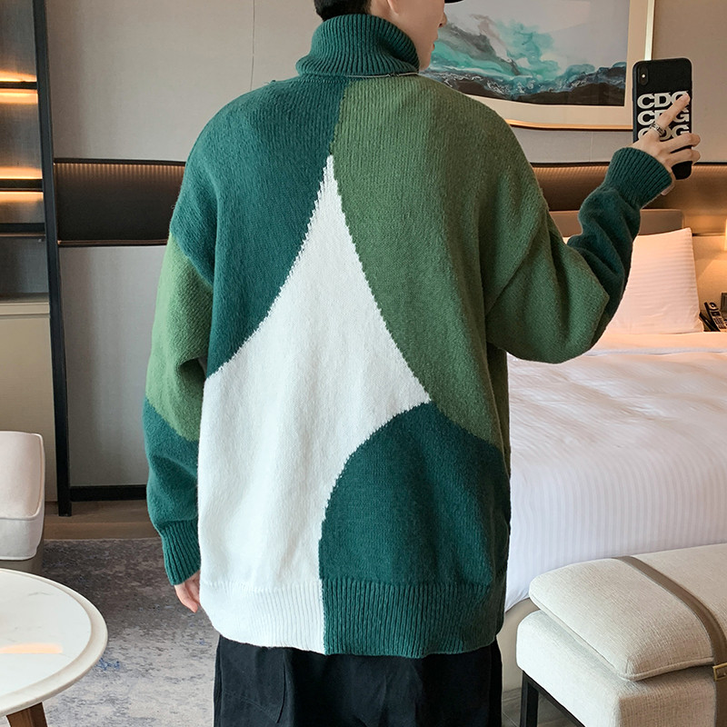 秋冬款男毛衣圆领套头高领提花保暖针织衫拼色情侣线衣M91,男装针织衫/毛衣,星座1013-1