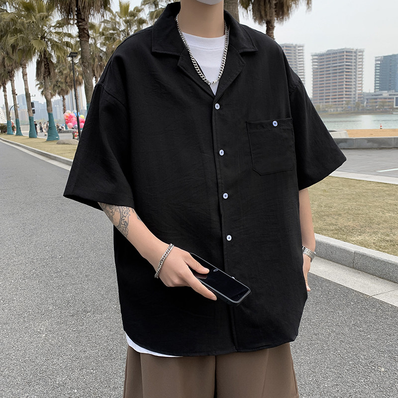 港风夏款男短袖衬衫免烫冰丝垂感休闲衬衣CS4503P30,男装衬衫,星座1013-1