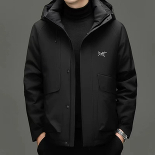 奥特莱斯始祖刺绣款连帽工装羽绒服男士冬季户外加厚保暖冲锋外套