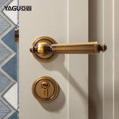 亚固轻奢覆古黄古静音门锁磁吸实木两件式 门锁具北欧室内卧室房门