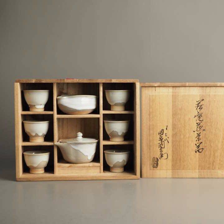 正品日本回流名家茶壶十二代田园陶兵衛卫萩烧整套装宝瓶茶具茶器