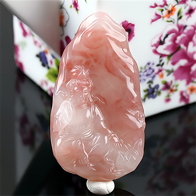 收藏级 桂林鸡血玉观音吊坠冰种粉色贵妃料正品广西天然玉石挂件