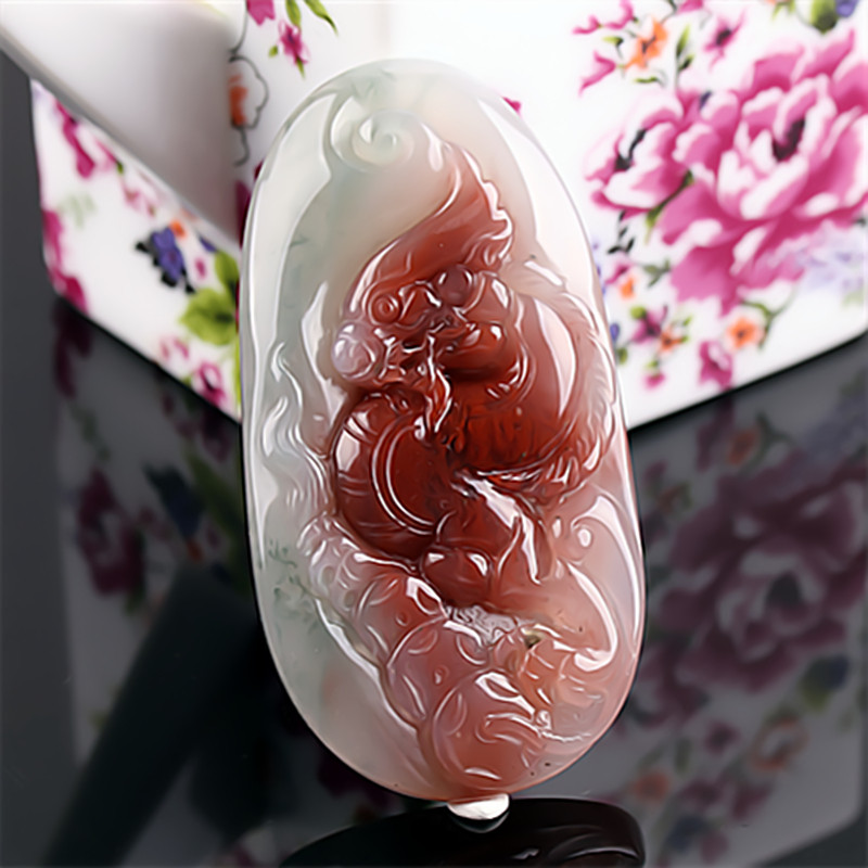 收藏级 桂林鸡血玉龙牌吊坠冰种三彩贵妃料正品天然广西玉石挂件