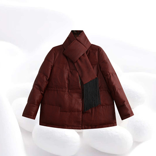 【100%桑蚕丝龟纹短鹅绒服】带围巾双面穿90鹅绒香云纱短款dz267