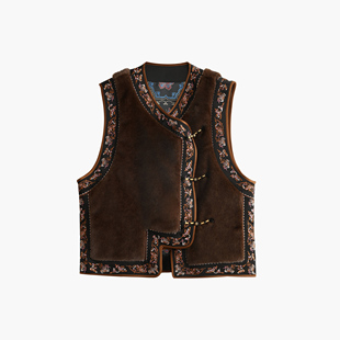 【重工刺绣新中式水貂绒马甲】双面穿水貂绒+庄周梦蝶织锦缎dz352