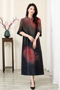 立领轻奢气质长裙ttsy6002 复古新中式 重缎大芙蓉连衣裙