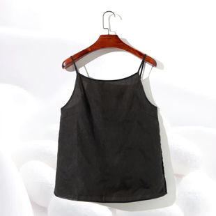 【100%桑蚕丝仙鹤双穿吊带】香云纱圆领黑色提花细绳吊带hjl701