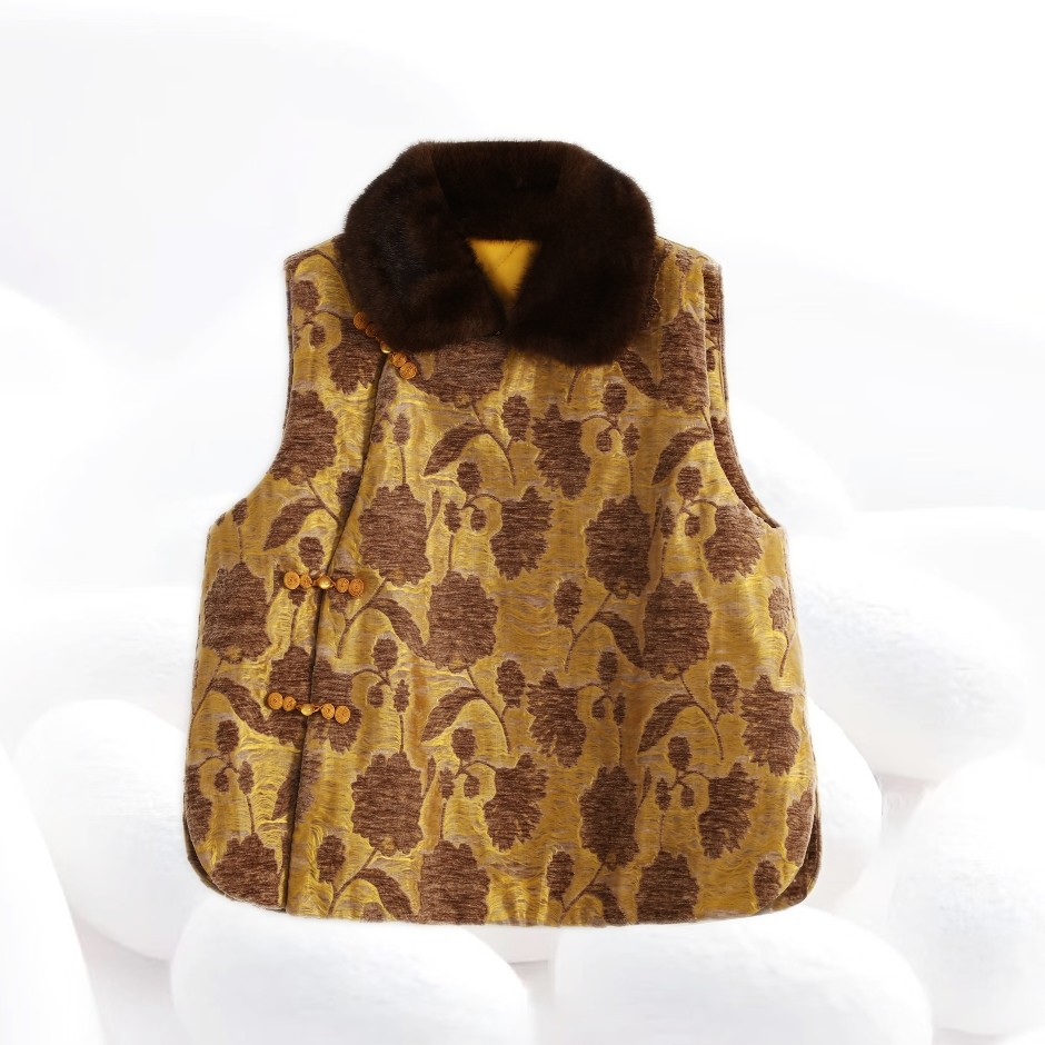 【金屋藏娇蚕丝棉马甲】可拆卸水貂绒毛领填充100%桑蚕丝dz278,运动服/休闲服装,棉马甲,淘宝优惠券,粉丝福利购,淘宝优惠卷