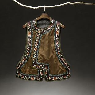 开衫 100%桑蚕丝国风新中式 马夹dz077 如愿侧襟刺绣马甲