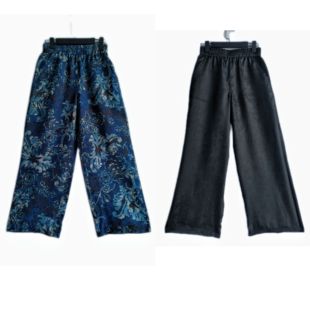 直筒裤 100桑蚕丝香云纱双面穿阔腿裤 dz203 青花瓷双面穿直筒裤