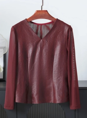 【V领打底上衣】100%桑蚕丝黑龟红龟香云纱长袖简洁大方dz015