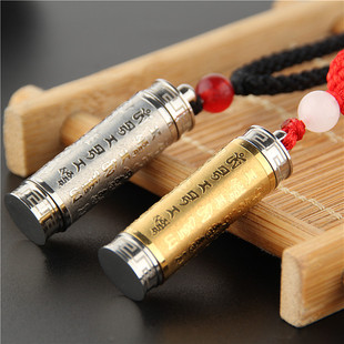 不锈钢可转动六字真言大明咒吊坠项链楞严咒挂件护身符男女款饰品