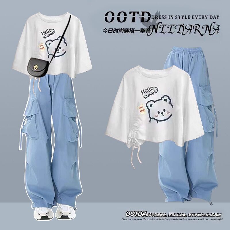 中大童休闲运动套装夏装女童时尚10-15初中生女工装裤两件套潮牌