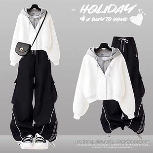 女童秋冬装初中女学生长袖连帽卫衣女套装2025新款秋季工装阔腿裤