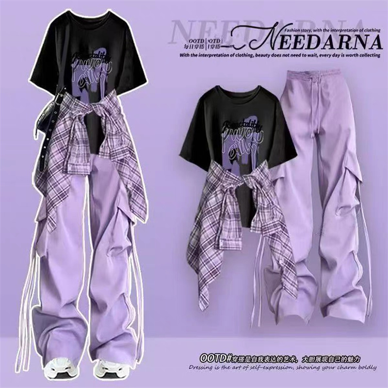 春秋季长袖衬衫工装裤三件套韩版