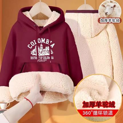 羊驼绒卫衣女秋冬加绒加厚2024新款冬季中大童外套冬连帽保暖衣服