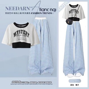 女童套装夏季2025新款夏装洋气阔腿裤女款中大童背心网红三件套潮