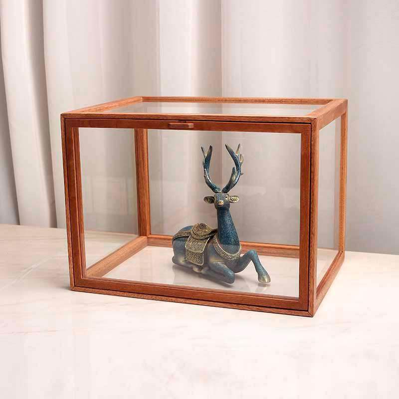 实木玻璃展示柜桌面茶具收纳盒香水化妆品咖啡甜品手办防尘陈列盒