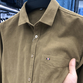 寸衫 100%纯棉灯芯绒真口袋男士 纯色休闲秋装 衬衣潮流男装 长袖 衬衫