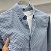 男长袖 高端2025年新款 春秋季 格子衬衫 上衣服休闲男士 衬衣外套潮流